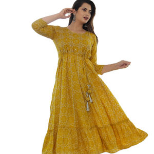 Kurti indien imprimé à col rond manches trois-quarts Designer Fashion Long Kurtis - Product Image 1