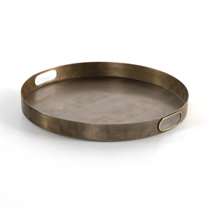 Plateau de service de luxe pour mariage, en aluminium nickelé, bois et métal, support de présentation, design artisanal - Product Image 4