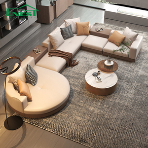 Canapé sectionnel italien en cuir véritable au design minimaliste Canapé de salon à cadre en bois massif Ensemble de canapés haut de gamme Meubles pour villa - Product Image 1