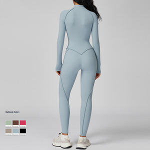 Body de entrenamiento de una pieza, mono deportivo sin espalda, transpirable, con cremallera frontal, cintura delgada, deportes, Fitness, mujer, mono de Yoga - Product Image 4