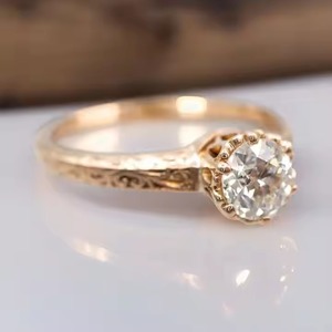 Solitaire en or massif 14K 7 MM blanc diamant de laboratoire bague de fiançailles bague de promesse de mariage en filigrane antique pour ses fêtes - Product Image 3