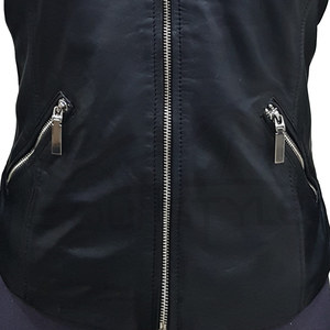 แจ็กเก็ตหนังแท้สีดำสำหรับผู้หญิงเสื้อแจ็กเก็ตขี่มอเตอร์ไซค์ทรงสลิมฟิตพร้อมปกคอจีนขายส่ง - Product Image 5