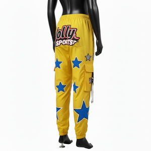 Pantalon coupe-vent pour femme en polyester premium, tissu coupe-vent, jaune vif, panneau utilitaire, logo thermocollé, pantalon coupe-vent pour femme - Product Image 5