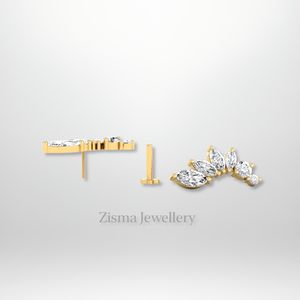 Meilleure courbe diamant oreille grimpeur marquise et ronde 14K or massif diamants naturels cultivés en laboratoire IGI certifié Piercing bijoux - Product Image 4