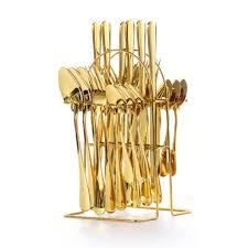 Gold Silverware Set 24-Pieces Brass Stainless Steel Flatware with <b>Stand</b> Portable Gift Luxury <b>Cutlery</b> Set Custom Vintage <b>Cutlery</b> - Product Image 3