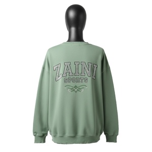 Sweat-shirt oversize pour femme en molleton de coton épais 320GSM, tissu doux au toucher, ton vert, logo thermocollé, sweat-shirts respirants pour femme - Product Image 2