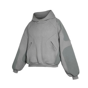 Nueva venta al por mayor de ropa de calle personalizada de alto peso 100% algodón sudaderas con capucha de gran tamaño Casual para hombre Colorblock Hooded Pullover - Product Image 6