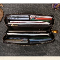 Dompet Kartu Panjang Premium Berbahan Kulit Asli dengan Ritsleting RFID dan Motif Kucing, Fashion Unisex