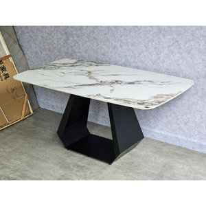Table à manger moderne en marbre 160x90cm assemblée avec plateau en céramique de haute qualité et pieds en fer (BA68184) - Product Image 2