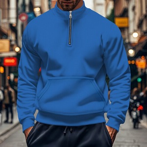 Pull à capuche décontracté à demi-fermeture éclair pour hommes automne nouveau Style col haut à manches longues couleur unie joint extérieur pour l'hiver - Product Image 6
