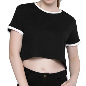 Elegante llegada de verano mujeres ecológico 100% algodón ligero Color liso recortado camiseta Crop Tops venta al por mayor transpirable - Product Image 2