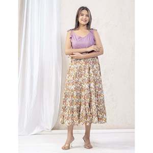 ชุดเดรสผ้าฝ้ายพิมพ์ลายสีขาวม่วงพร้อมสายคล้องไหล่ สไตล์ลำลอง ใส่ได้ทุกวัน ระบายอากาศได้ดี ไซส์ XS-6XL ยาวคลุมเท้า ช่วงเอวเข้ารูป - Product Image 6