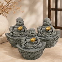 Statuette de Bouddha Yuanbao en pierre bleue sculptée à la main, statue du dieu de la richesse souriant pour la décoration Feng Shui de la maison et du bureau