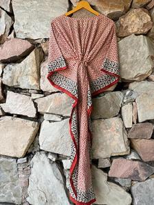 ชุดบิกินี่ยาวถึงพื้นแขนยาวคอวีแบบพิมพ์ลายชุดนอนแนวธรรมชาติทำจากผ้าฝ้าย100% ทำด้วยมือสำหรับฤดูร้อนของอินเดีย - Product Image 6