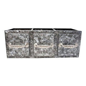 3 Compartments Rustic Galvanized Rectangular Cutlery Holder with Handles - Product Image 1