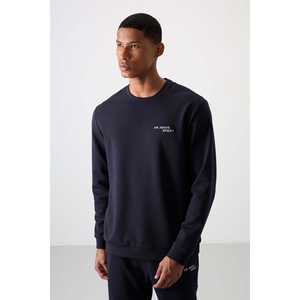 Ensemble de survêtement en coton bleu marine pour homme, épais, doux, texturé, coupe confortable avec design brodé - Style décontracté 85254 - Product Image 3