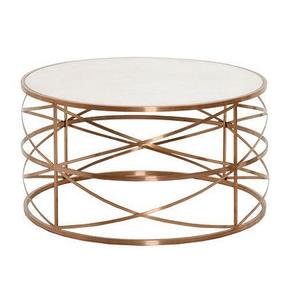 Table centrale de forme ronde de qualité exclusive Table en fer couleur or au design unique avec dessus en marbre en vrac - Product Image 1