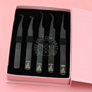 Pince à cils à pointe en fibre d'isolation de couleur noire avec pointe en X fine pour extension de cils 45 pince à épiler incurvée à 90 degrés - Product Image 2