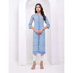 Cotton <b>Block</b> <b>Printed</b> Grey Kurti Indian and Pakistani Style Stitched Salwar Kameez Daily Wear and Party Wear Suitable - Product Image 1