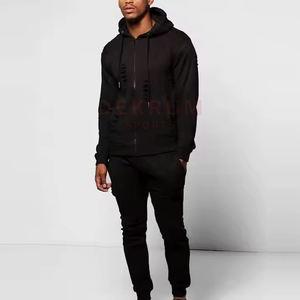 Conjunto Deportivo Casual de Invierno para Hombre, a la Moda, con Efecto Desgastado, Manga Larga, Corte Regular, Color Sólido, 100% Algodón Ecológico - Product Image 2