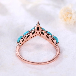 แหวนหมั้นสำหรับผู้หญิงสีทองเทอร์ควอยส์พลอยหรูหราดีไซน์ใหม่แหวนทองคำแท้แหวนเพชรแท้ - Product Image 4