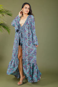 2023 nouvelle collection d'été en soie Kimono court tenue décontracté kimono à volants pleine longueur - Product Image 2