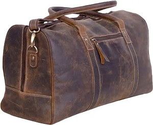 Genuine Leather Weekender <b>Duffel</b> <b>Bag</b> Zipper Closure Durable Travel <b>Bag</b> for Men and Women - Product Image 1