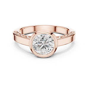 Anillo de Compromiso con Diamante Redondo Cultivado en Laboratorio, Oro Rosa de 14K |   Anillo de Uso Diario |   Diamante Cultivado Nuevo - Product Image 1