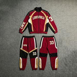 Ensemble veste et pantalon coupe ample zippée 100 % nylon sur mesure de haute qualité, style streetwear, color block, deux pièces, coupe-vent, survêtement - Product Image 1