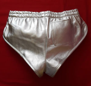 Wholesale <b>Silver</b> Lamb Leather Nappa <b>shorts</b> elastic band Lambskin leather <b>shorts</b> Soft leather apparel Mens women's <b>shorts</b> - Product Image 2