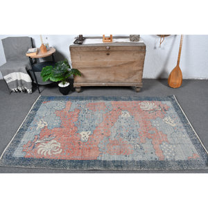 Alfombra turca vintage clásica Bohemia azul y roja 4 'X 6 'Material de lana respaldo de látex para entrada cabecera estilo clásico Patchwork - Product Image 1