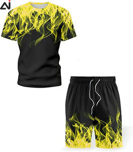 Conjunto de 2 piezas de verano para hombre, camisetas de manga corta y pantalones cortos, chándal, chándal, conjunto de colores en contraste a precios económicos - Product Image 2