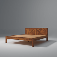 Lit sans rangement en teck massif, design moderne, finition miel clair, mobilier de chambre de haute qualité