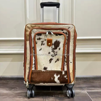 Sacs à roulettes en cuir de vachette véritable fait main avec poils, sacs de voyage personnalisés pour week-end, sacs à roulettes pour voyages d'une nuit avec roues