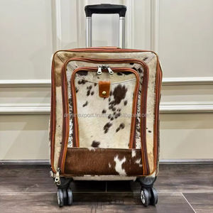 Maletas de Viaje con Ruedas de Cuero Vacuno con Pelo Auténtico Hechas a Mano, Maletas de Fin de Semana Personalizadas con Ruedas - Product Image 3