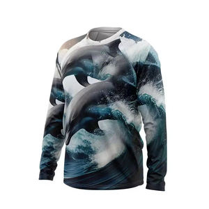 Camisa de Pesca de Manga Larga para Hombre, Estampado de Delfines, UPF 50, Anti-UV, 100% Poliéster, Sublimación, Estilo Pullover, Ropa de Exterior para Adultos - Product Image 1
