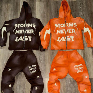 Conjunto de Sudadera con Capucha y Pantalones Deportivos Bordados, Estilo Vintage, Lavado Ácido, para Hombre, Precio Económico con Personalización - Product Image 1