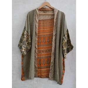 Kimono de Seda de Lujo para Mujer, Talla Grande, Informal, Transpirable, Largo hasta la Rodilla, con Estampado Floral, para Otoño - Product Image 1