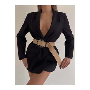 Ceinture élastique en paille tressée pour femme, ceinture de veste, ceinture de chemise, ceinture de robe - NOIR - Product Image 2