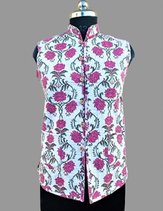 Chaqueta acolchada de algodón con estampado de bloques de mano al por mayor, ropa informal de invierno para mujeres y niñas, abrigo sin mangas de doble cara - Product Image 1