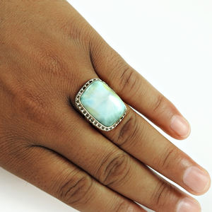 Larimar Natural Gemstone <b>Ring</b> 925 Sterling Silver Square Shape <b>Ring</b> Custom Design Jewelry Suppliers Manufacturer <b>Indian</b> Exporter - Product Image 2