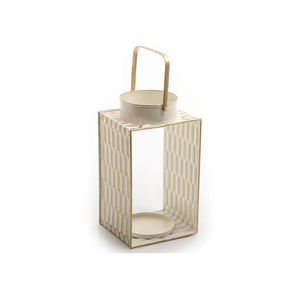 White Metal Lantern Candle Holder With <b>Honeycomb</b> Pattern with Gold Handle Customizable <b>Decorative</b> Accent For Home & Weddings - Product Image 1