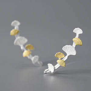 Orecchini a Perno Trendy con Foglie di Ginkgo e Ramo Lungo, Cerchio in Argento con Perla Romantica e Carina per Donne, Feste e Regali - Product Image 6