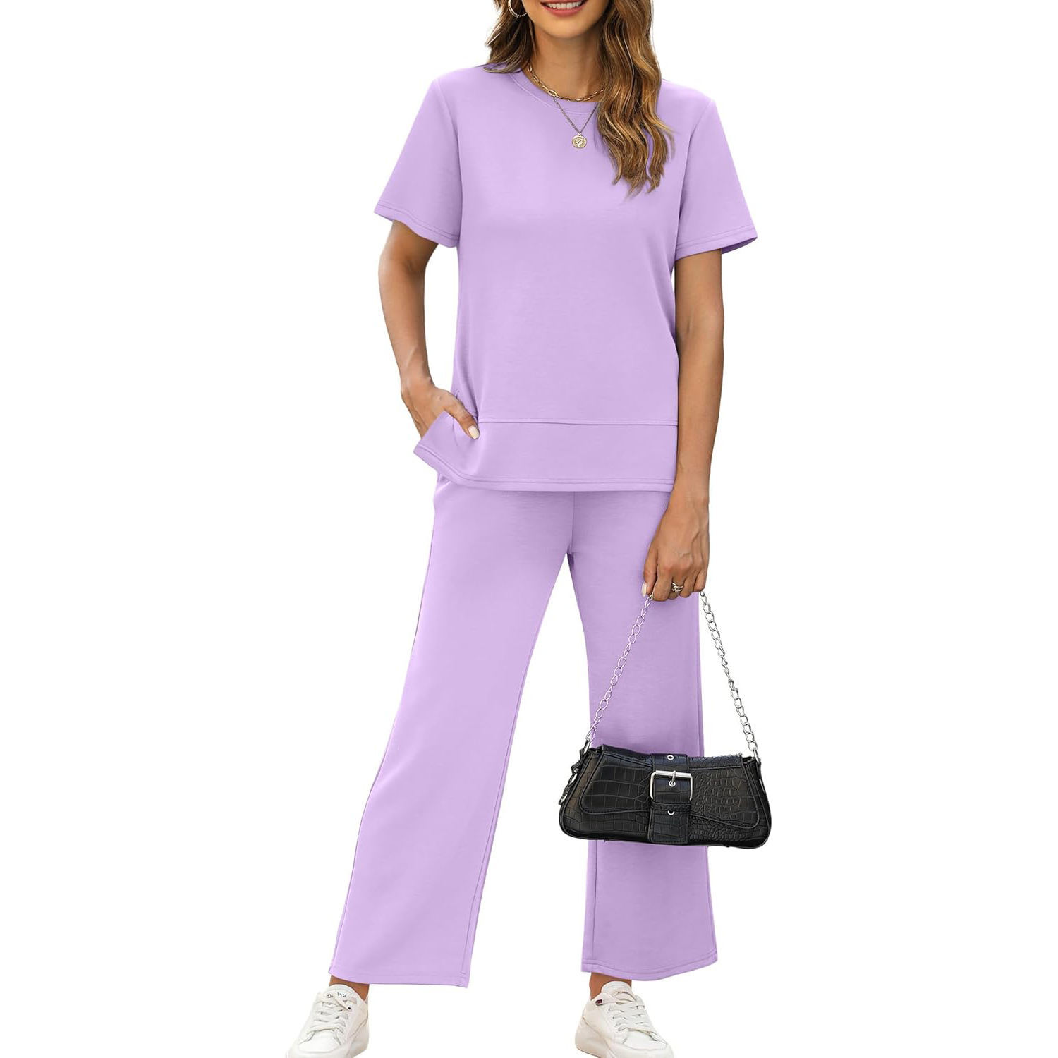 Light Purple Women's Piece Lounge Set Fashion Travel Outfits