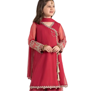 Lehenga Choli Anar Kali Bordado para Niñas Pakistaníes, con Borlas Elegantes y Estilo de Red, para Fiestas Formales, Cumpleaños y Celebraciones del Eid - Product Image 1