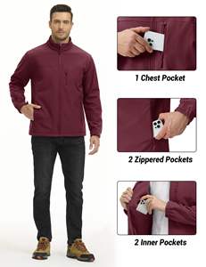 Premium Quality <b>Men's</b> Outdoor Softshell <b>Jacket</b> Breathable Waterproof Warm and Wear Resistant <b>Long</b> Blouson with Zipper Closure - Product Image 2
