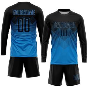 Ensemble d'uniforme de gardien de but personnalisé noir et bleu - Maillot à manches courtes respirant, léger, antibactérien, sans couture, col rond et short - Product Image 1
