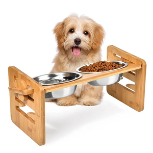 ชามอาหารสุนัขไม้ยกสูงชามสแตนเลสสำหรับสัตว์เลี้ยง - Product Image 4