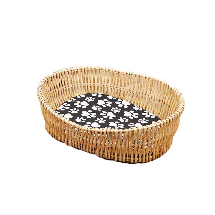 Acquista barattoli di plastica per animali domestici vimini per interni in Rattan Pet House Cut Luxury Pet Bed Woven Cat Sleeping Basket letti con cuscino grassoccio in vimini