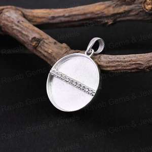 ที่มีคุณภาพดีที่สุด18K ชุบทอง925เงิน20mm ครึ่งเพทายเสน่ห์ BEZEL Mount ติดเครื่องประดับอัญมณี DIY - Product Image 2